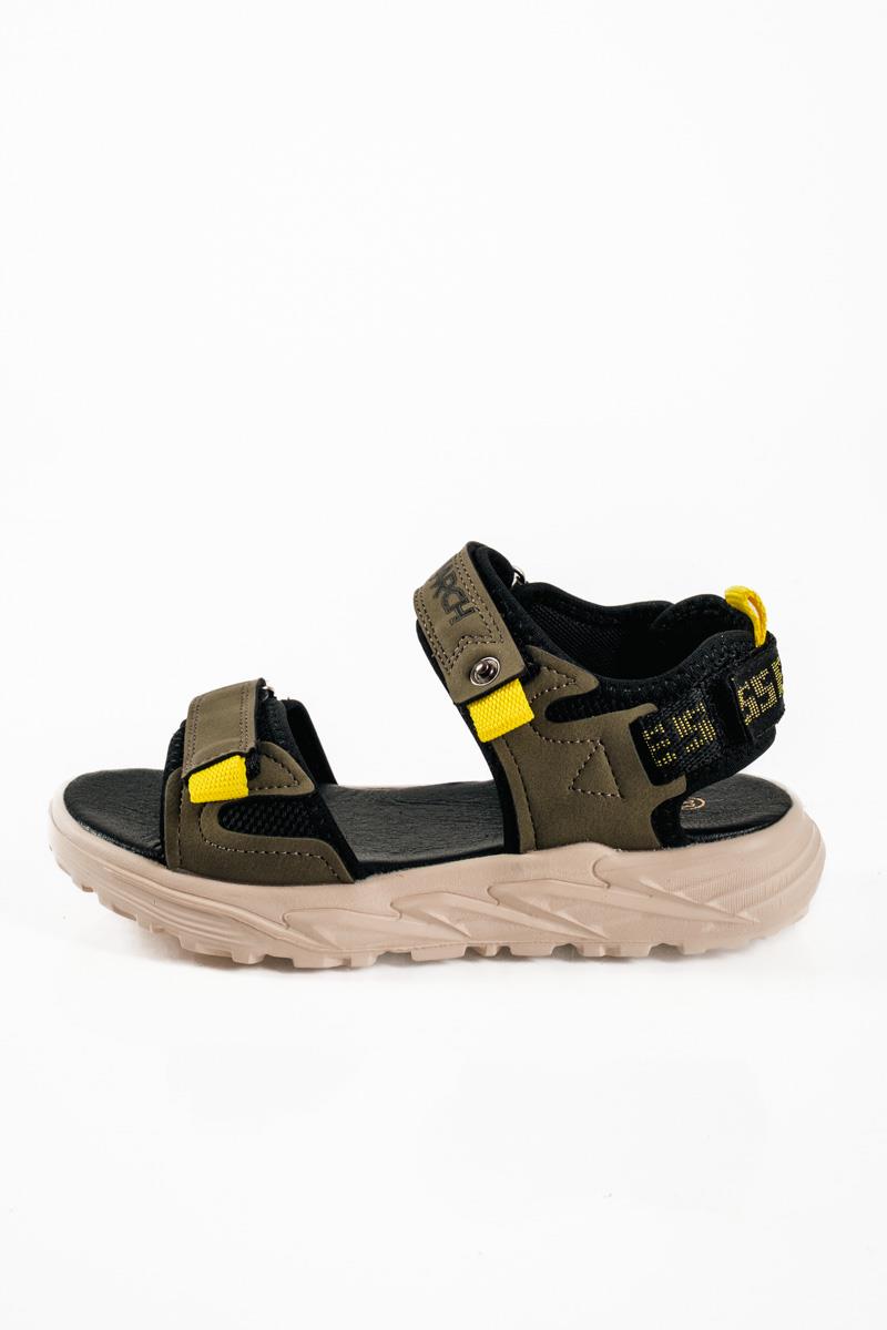 Παιδικά sporty sandals με velcro και υπερυψωμένη σόλα σε λαδί απόχρωση