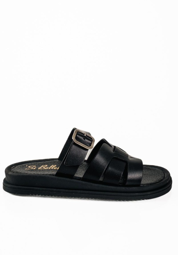 Si Bolleti μαύρα flatforms με φαρδιά φάσα και ρυθμιζόμενο λουράκι