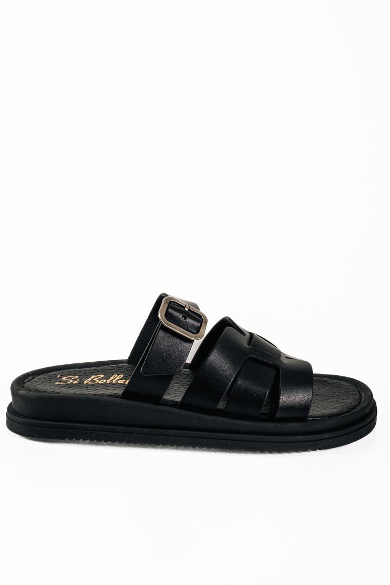 Si Bolleti μαύρα flatforms με φαρδιά φάσα και ρυθμιζόμενο λουράκι