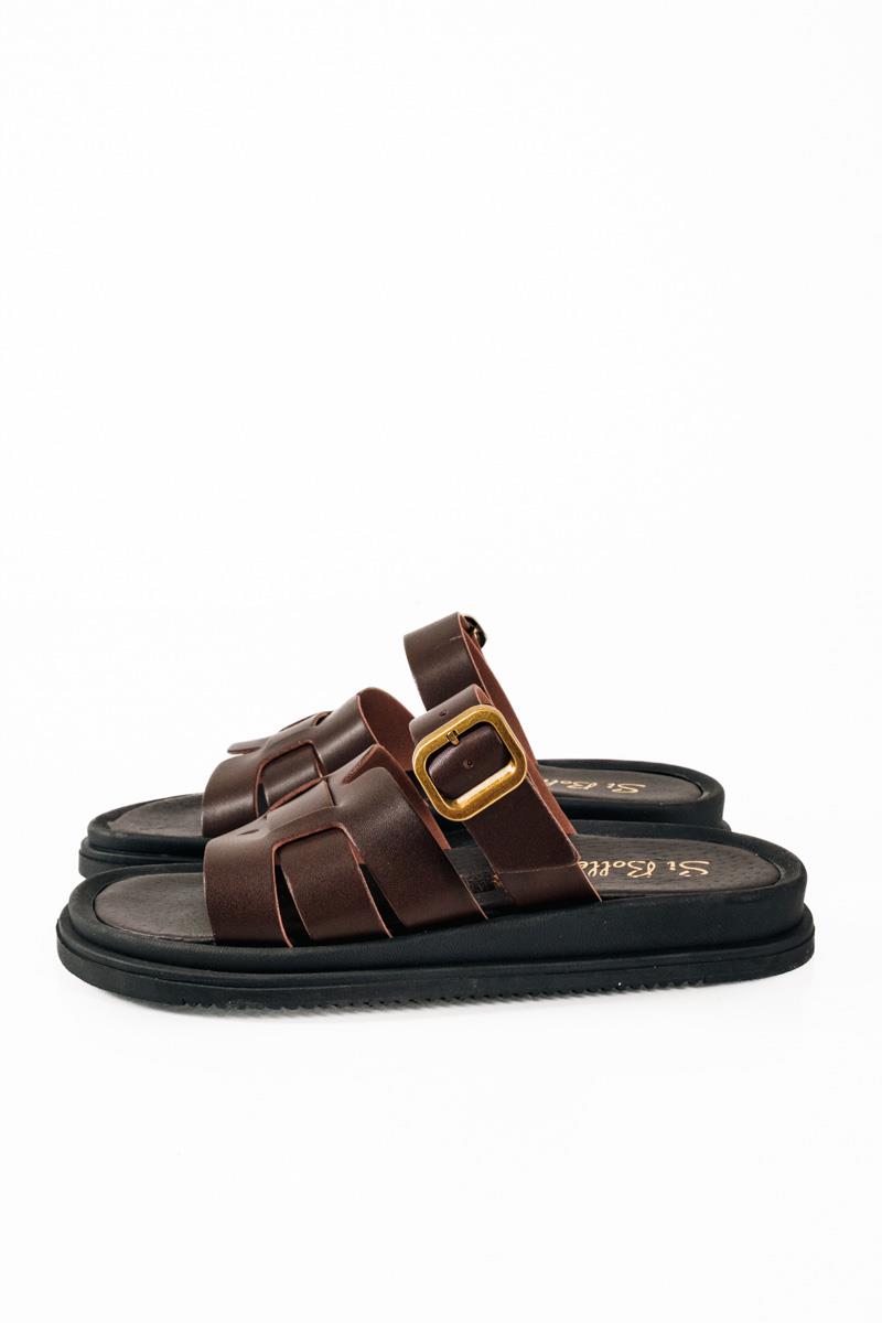 Si Bolleti καφέ flatforms με φαρδιά φάσα και ρυθμιζόμενο λουράκι