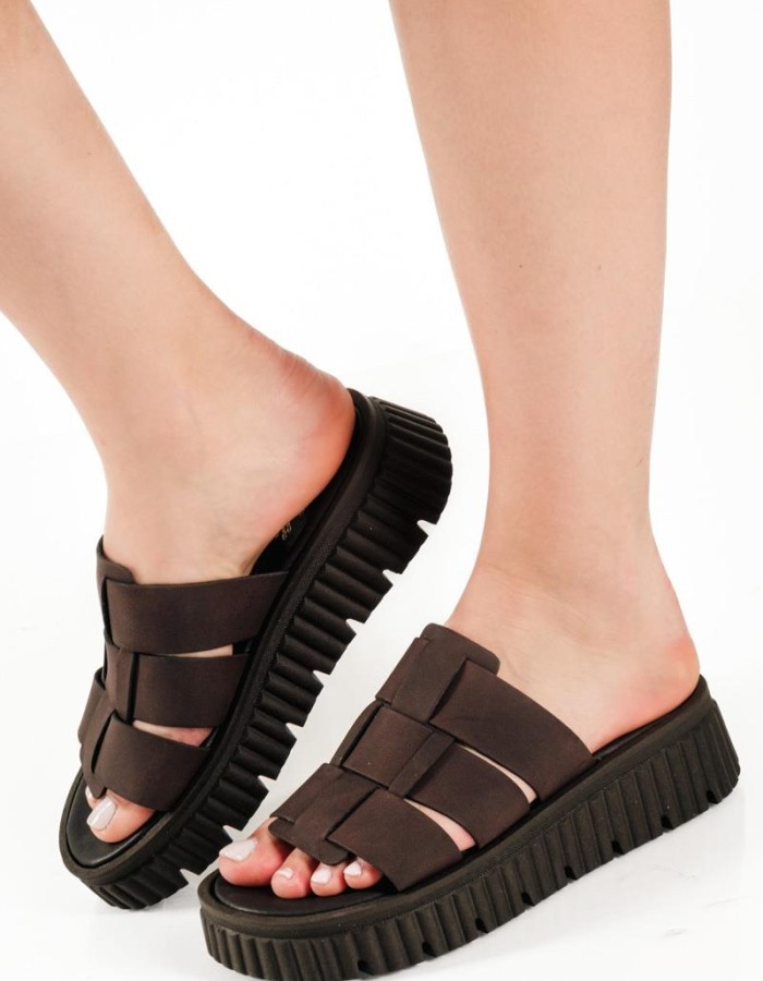 Si Bolleti καφέ γυναικεία flatforms με φαρδιά φάσα και ιδιαίτερη σόλα