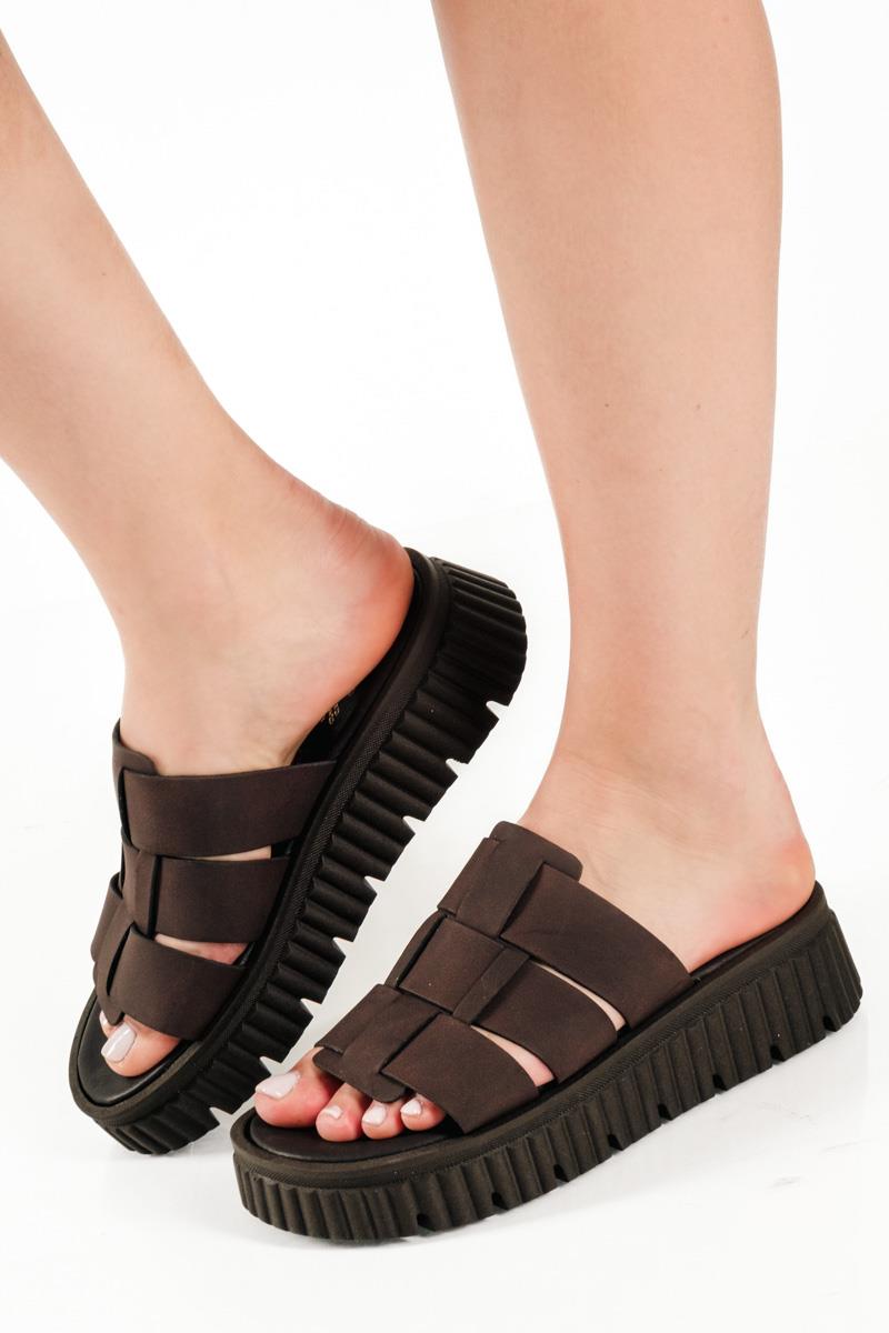 Si Bolleti καφέ γυναικεία flatforms με φαρδιά φάσα και ιδιαίτερη σόλα