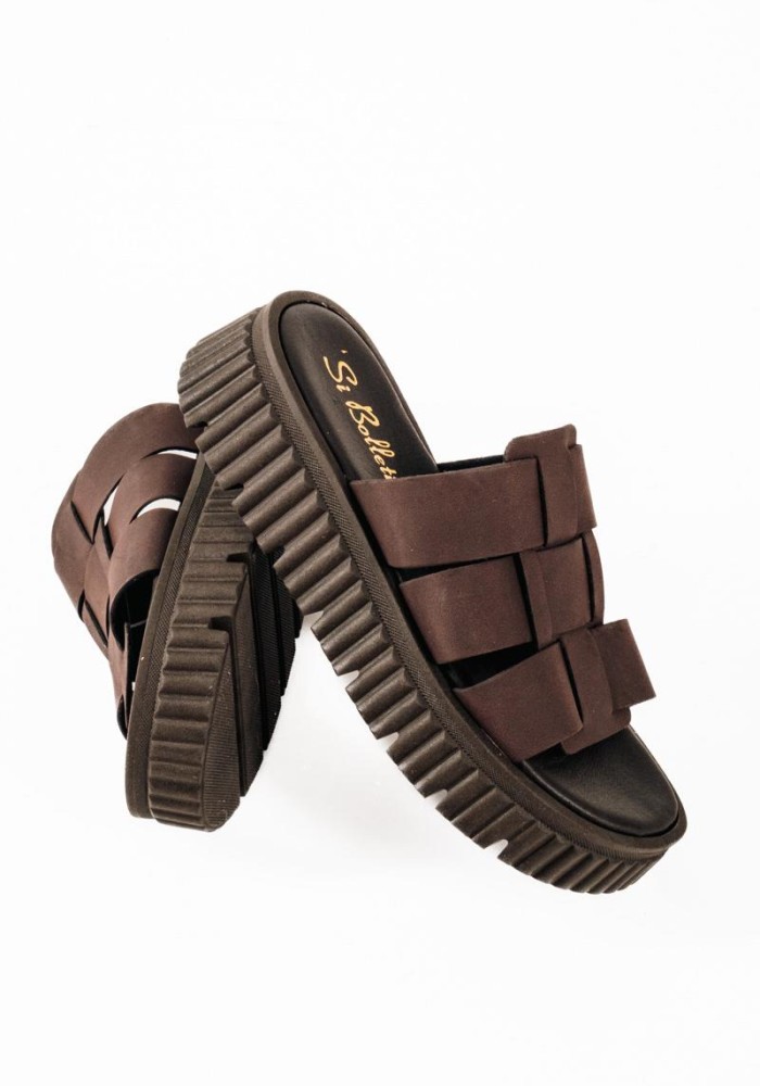 Si Bolleti καφέ γυναικεία flatforms με φαρδιά φάσα και ιδιαίτερη σόλα