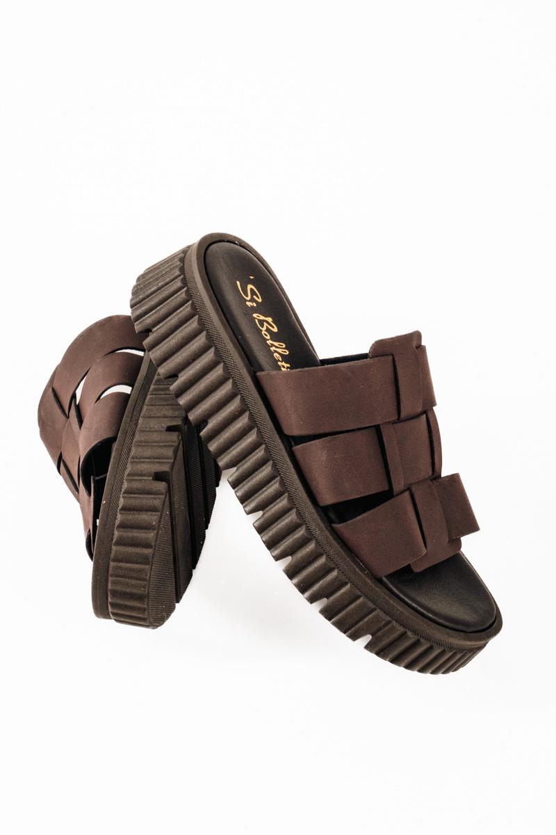 Si Bolleti καφέ γυναικεία flatforms με φαρδιά φάσα και ιδιαίτερη σόλα