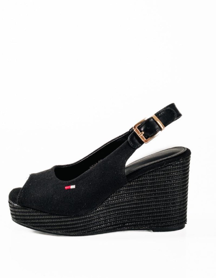 Υφασμάτινες slingback πλατφόρμες σε μαύρο χρώμα
