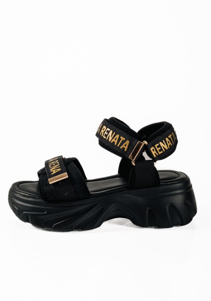 Sporty sandals με velcro και χρυσές λεπτομέρειες σε μαύρο χρώμα