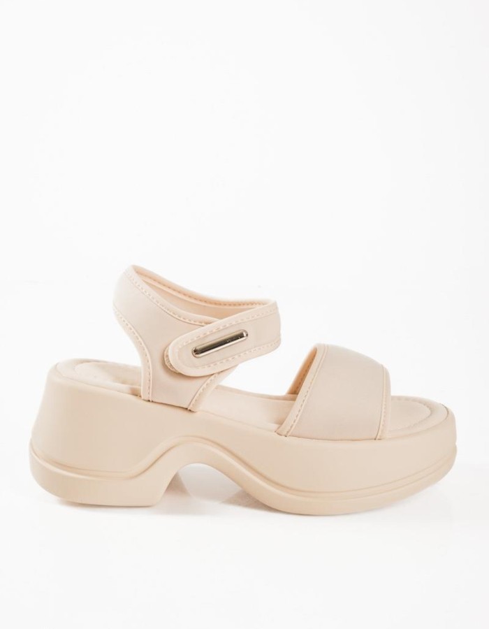 Sporty tracksole sandals με lycra φάσες σε μπεζ χρώμα