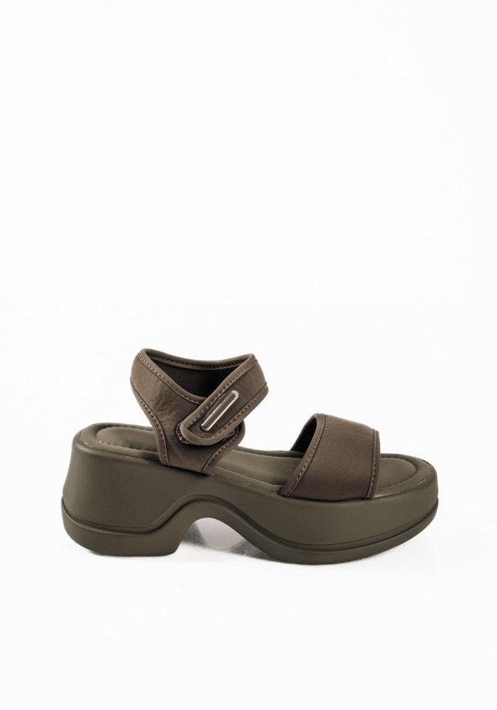 Sporty tracksole sandals με lycra φάσες σε λαδί χρώμα