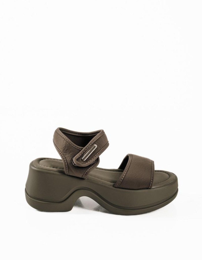 Sporty tracksole sandals με lycra φάσες σε λαδί χρώμα