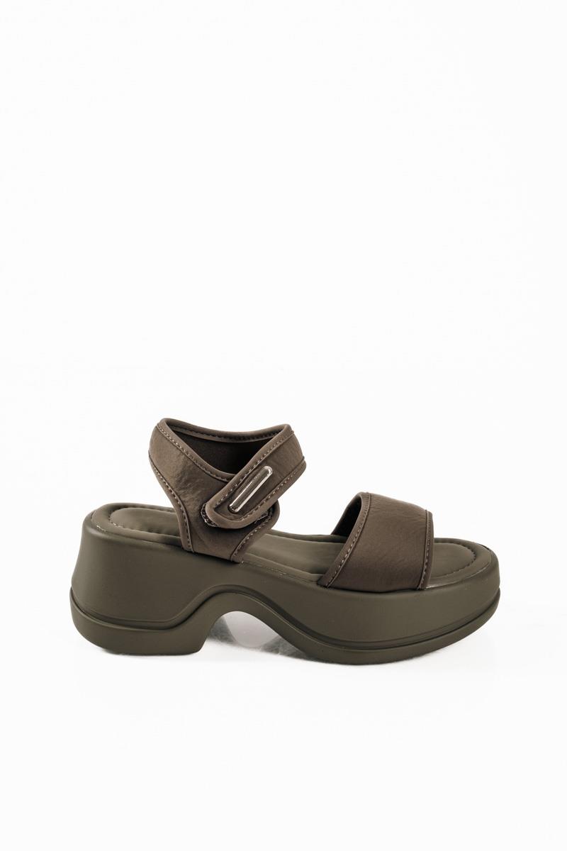 Sporty tracksole sandals με lycra φάσες σε λαδί χρώμα