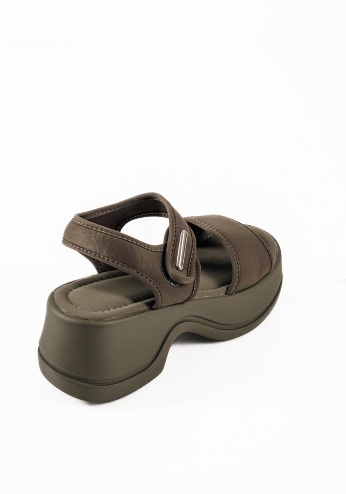 Sporty tracksole sandals με lycra φάσες σε λαδί χρώμα
