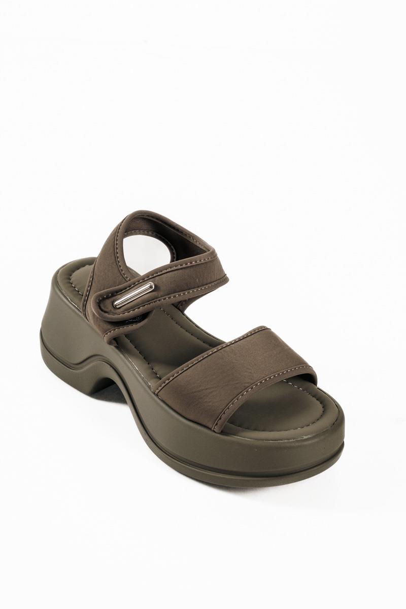 Sporty tracksole sandals με lycra φάσες σε λαδί χρώμα