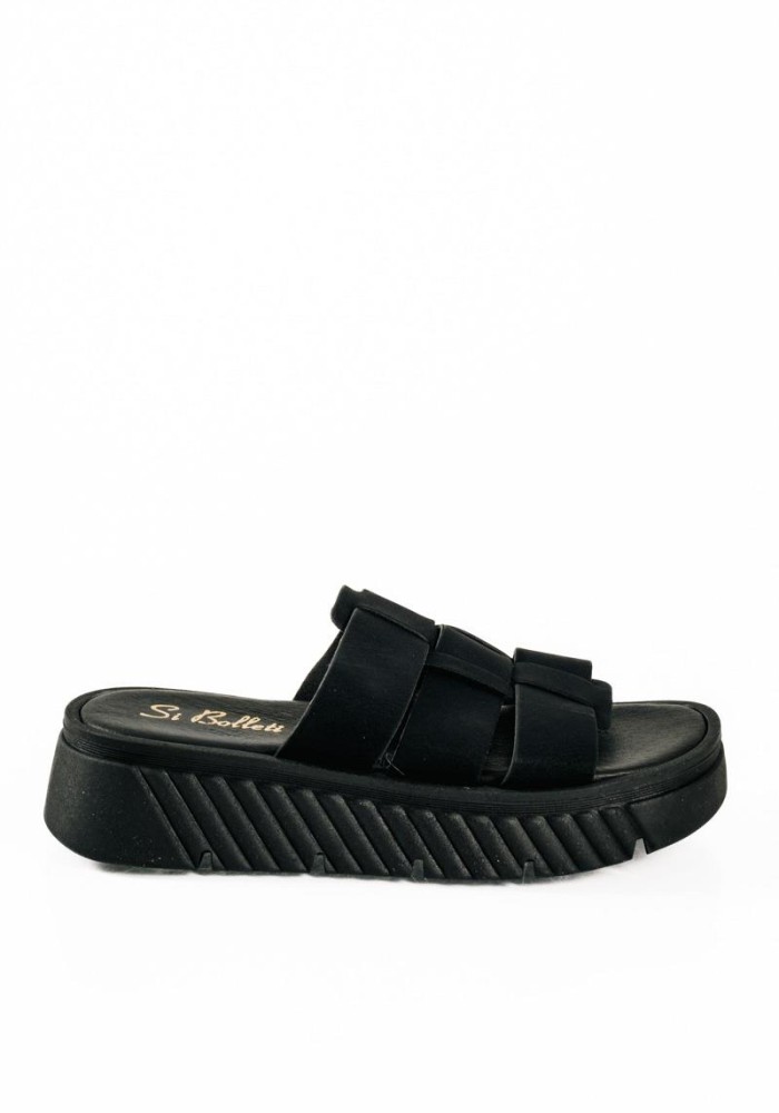 Si Bolleti μαύρα nubuck γυναικεία flatforms με φαρδιά φάσα και ιδιαίτερη σόλα