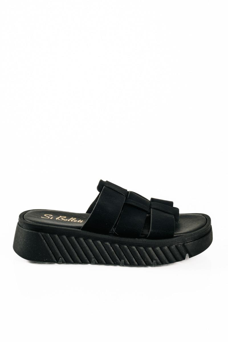 Si Bolleti μαύρα nubuck γυναικεία flatforms με φαρδιά φάσα και ιδιαίτερη σόλα