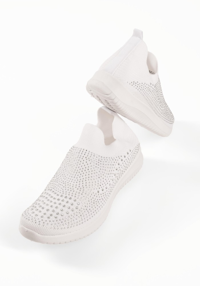 Zak άσπρα γυναικεία slip on sneakers με στρασάκια