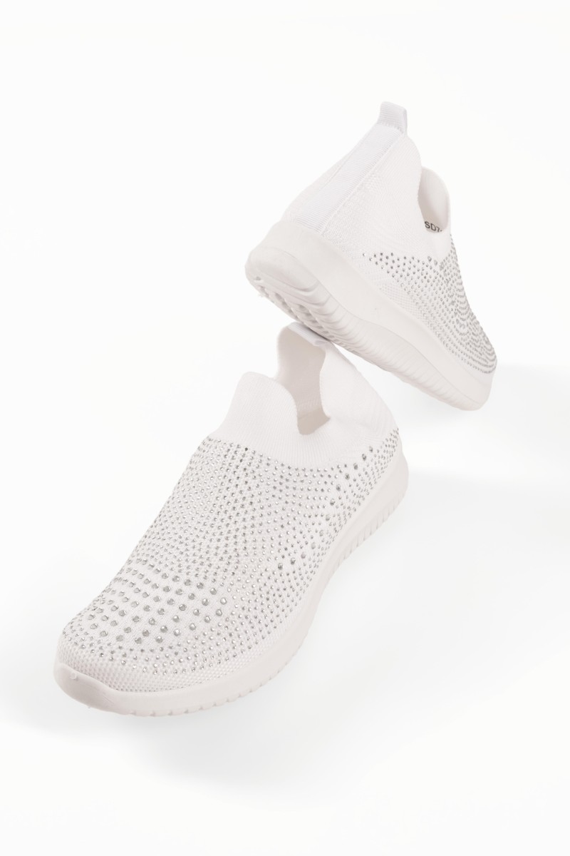Zak άσπρα γυναικεία slip on sneakers με στρασάκια