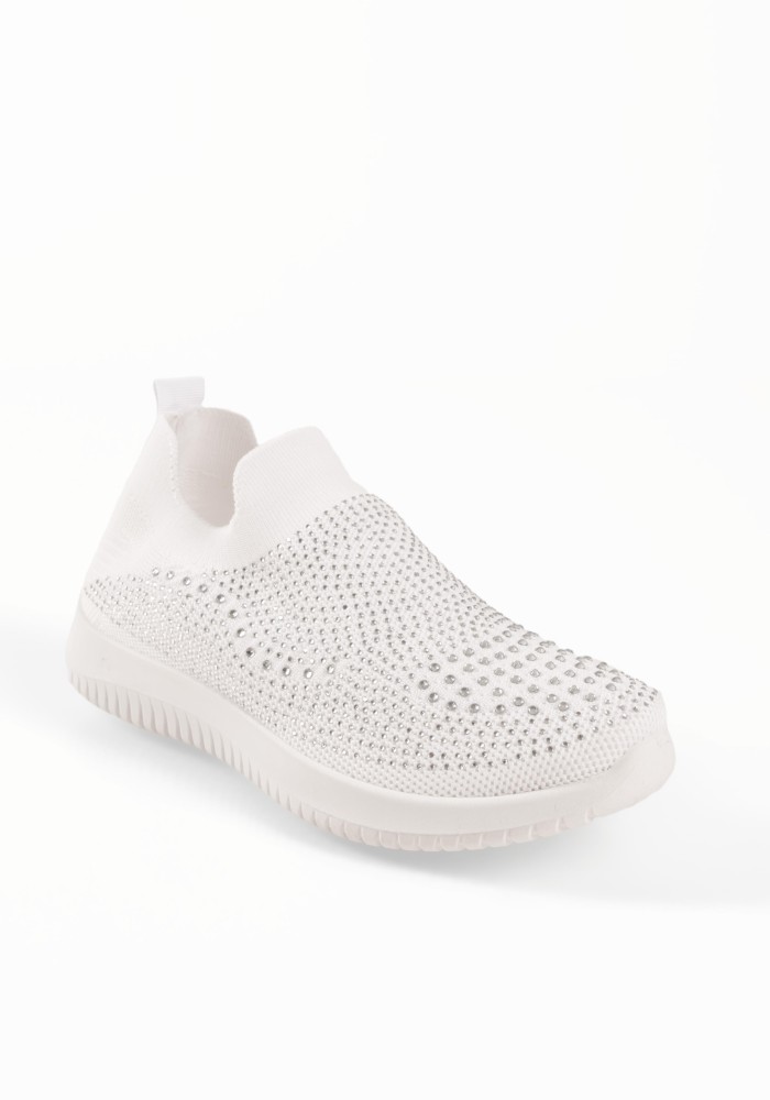 Zak άσπρα γυναικεία slip on sneakers με στρασάκια