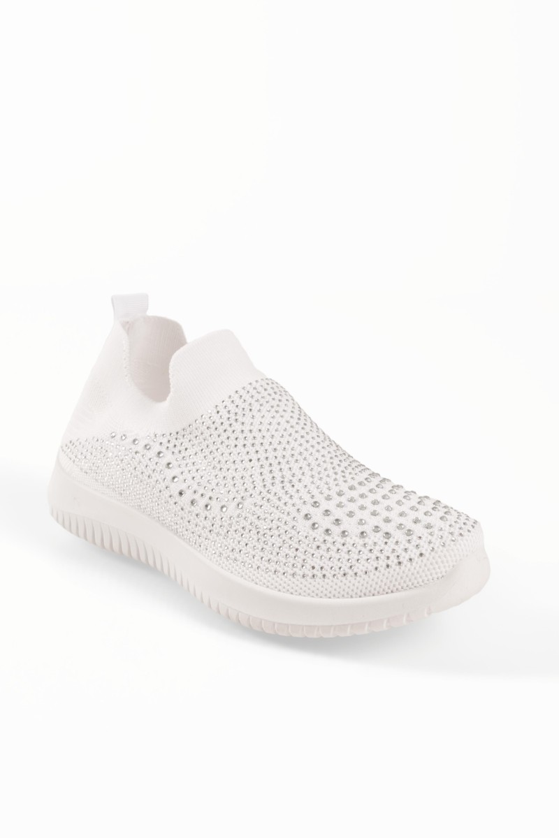 Zak άσπρα γυναικεία slip on sneakers με στρασάκια