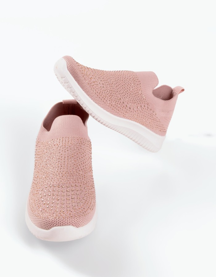 Zak ροζ γυναικεία slip on sneakers με στρασάκια