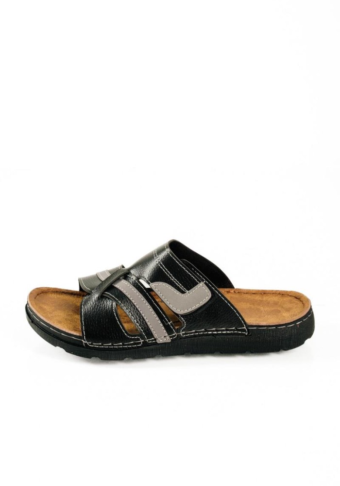 Ανδρικές καλοκαιρινές παντόφλες με φαρδιά φάσα και velcro σε μαύρο χρώμα