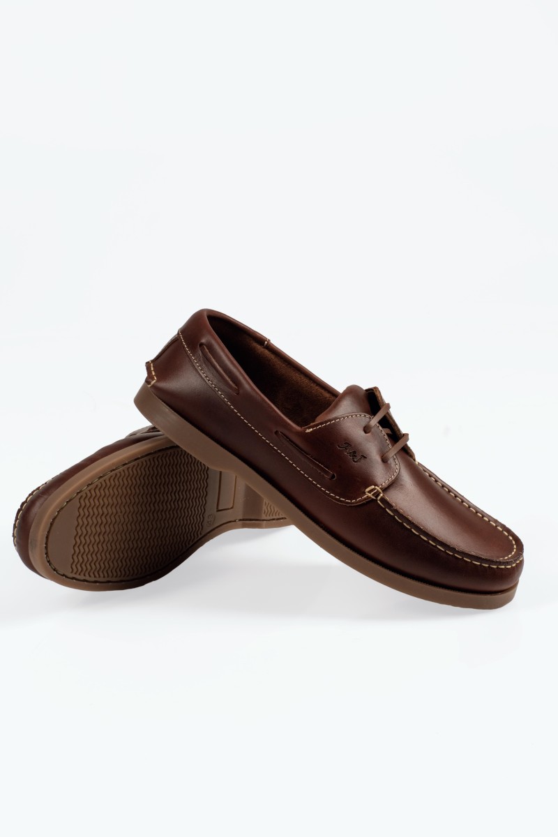 Δερμάτινα ανδρικά Boat loafers σε καφέ χρώμα