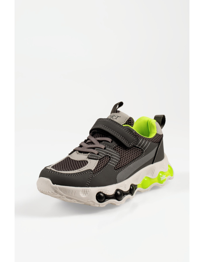 Παιδικά αθλητικά sneakers με αυτοκόλλητο σε γκρι χρώμα