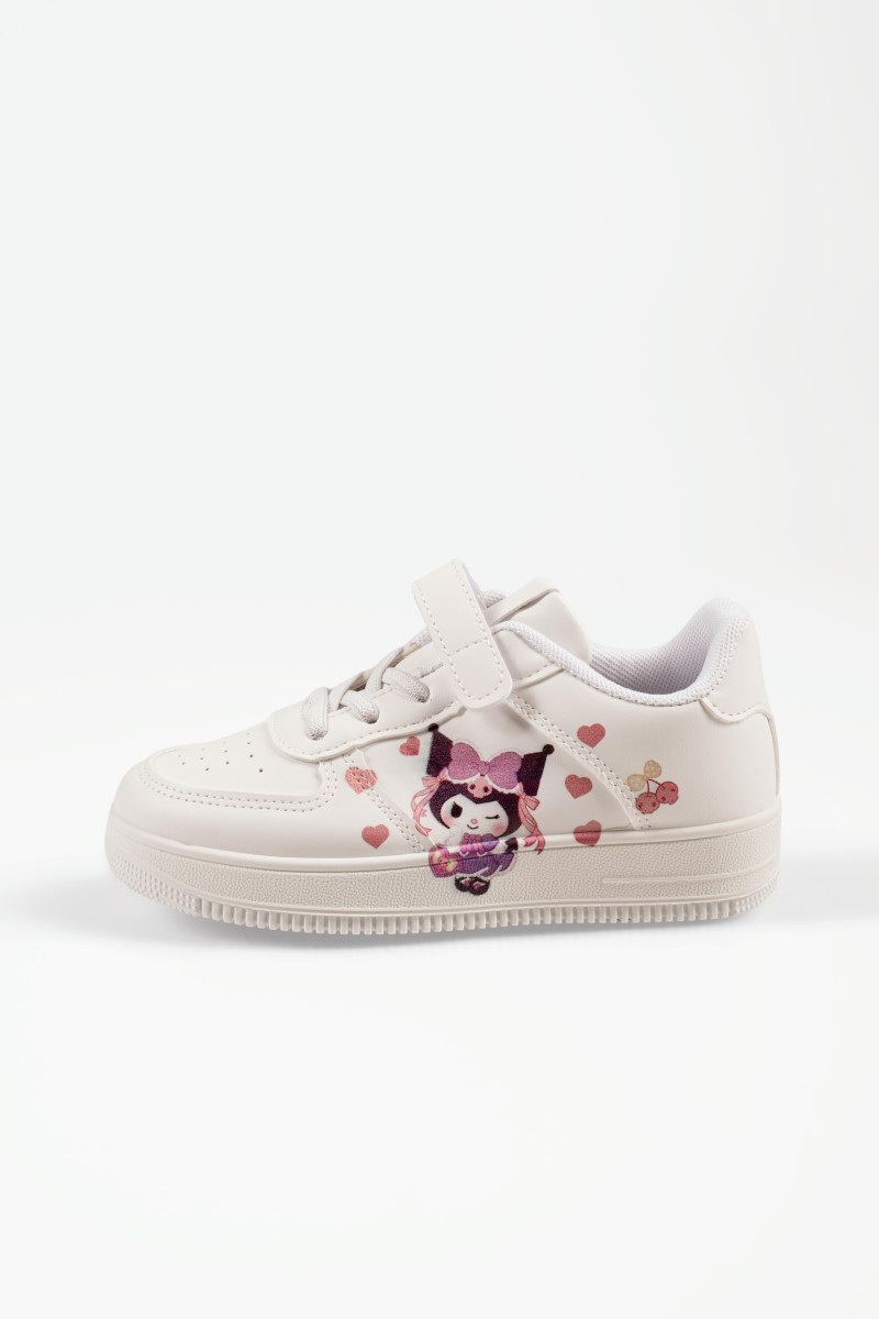 Παιδικά sneakers λευκά με πολύχρωμο print και αντιολισθητική σόλα