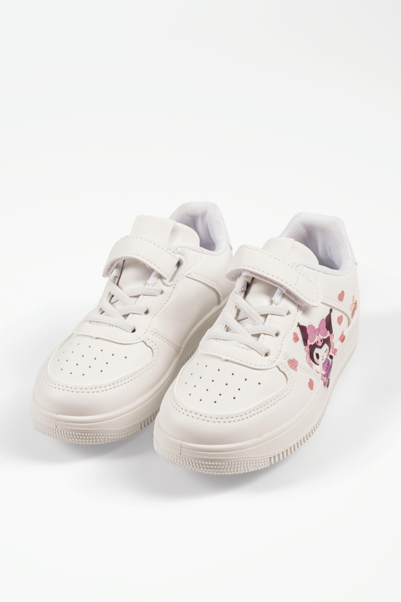 Παιδικά sneakers λευκά με πολύχρωμο print και αντιολισθητική σόλα