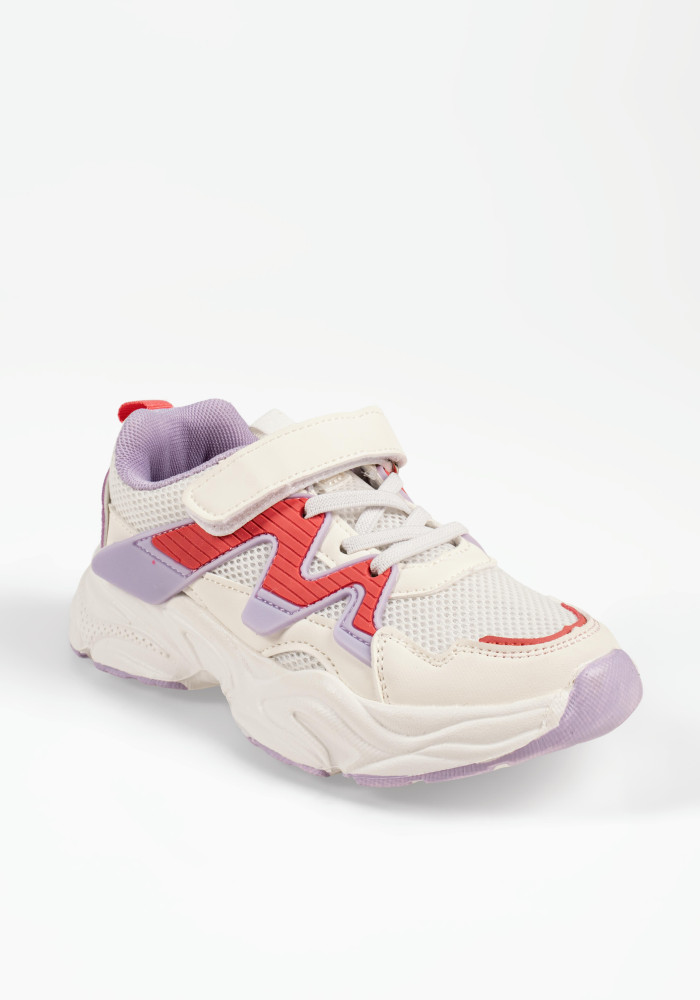 Παιδικά sneakers λευκά αθλητικά chunky με μωβ λεπτομέρειες