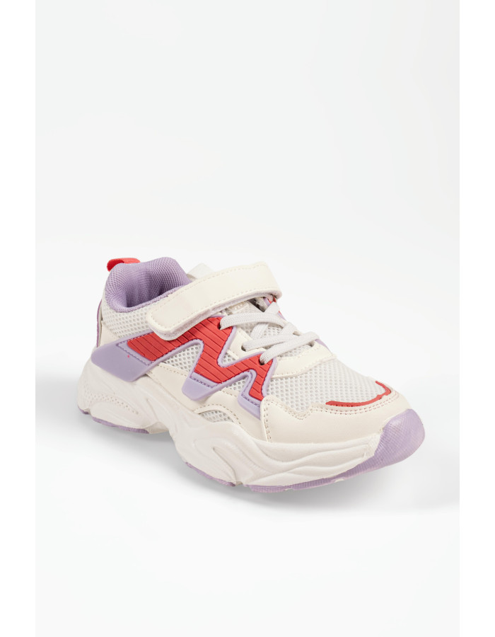 Παιδικά sneakers λευκά αθλητικά chunky με μωβ λεπτομέρειες