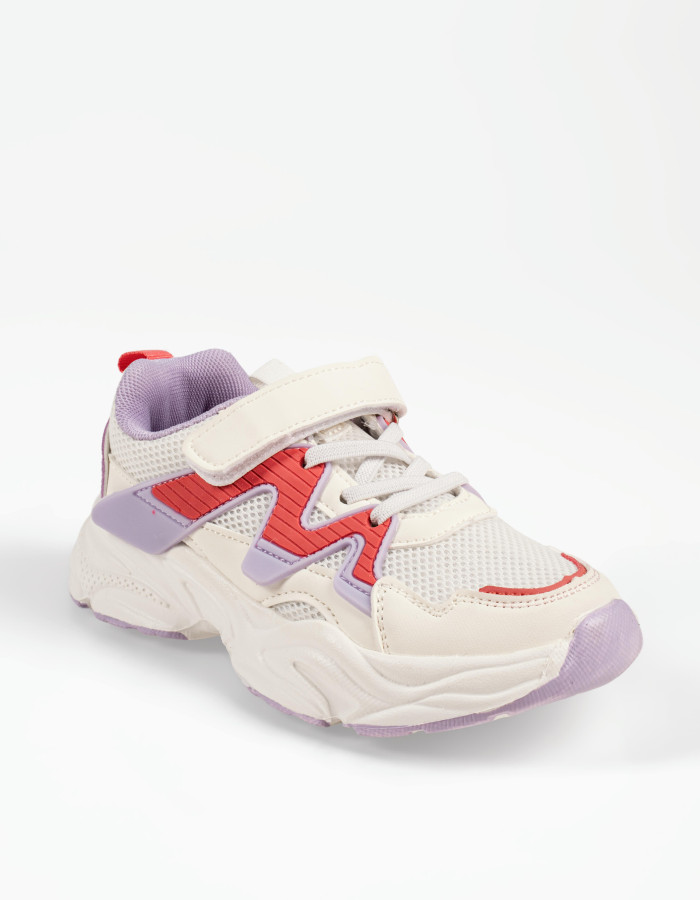 Παιδικά sneakers λευκά αθλητικά chunky με μωβ λεπτομέρειες