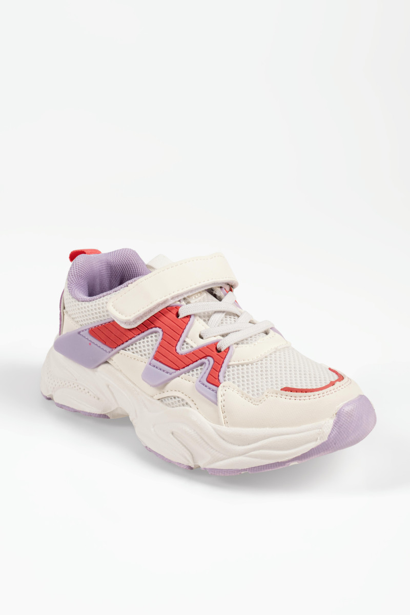 Παιδικά sneakers λευκά αθλητικά chunky με μωβ λεπτομέρειες