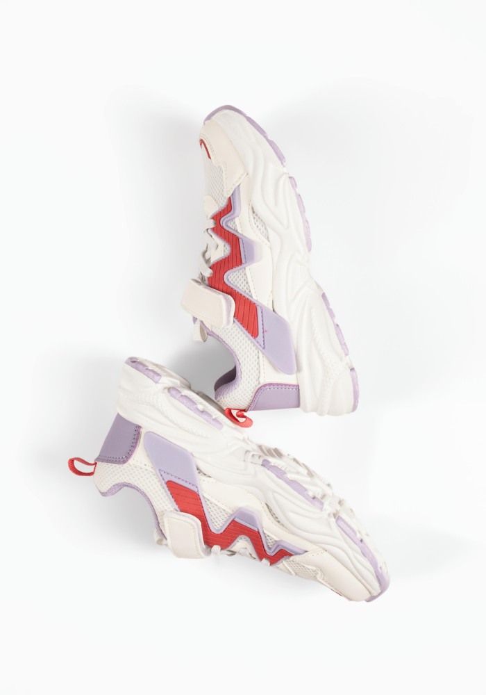 Παιδικά sneakers λευκά αθλητικά chunky με μωβ λεπτομέρειες