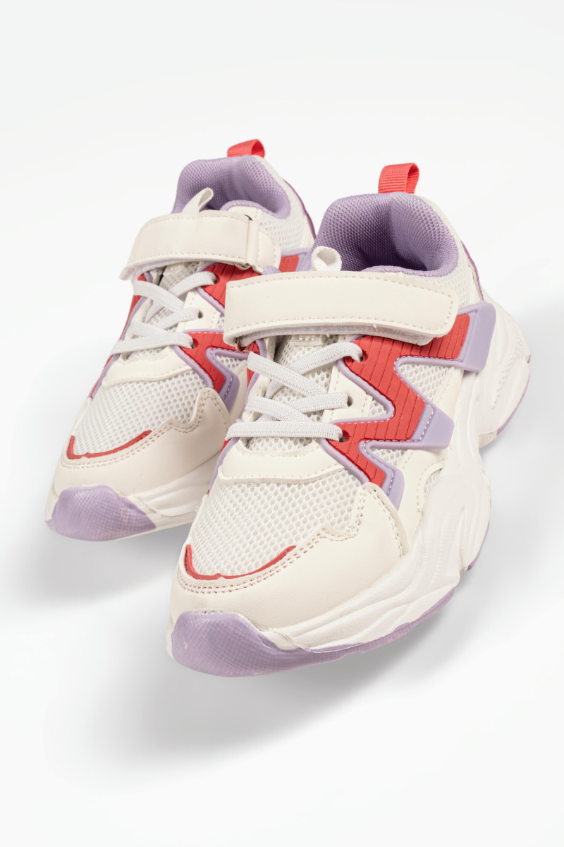 Παιδικά sneakers λευκά αθλητικά chunky με μωβ λεπτομέρειες