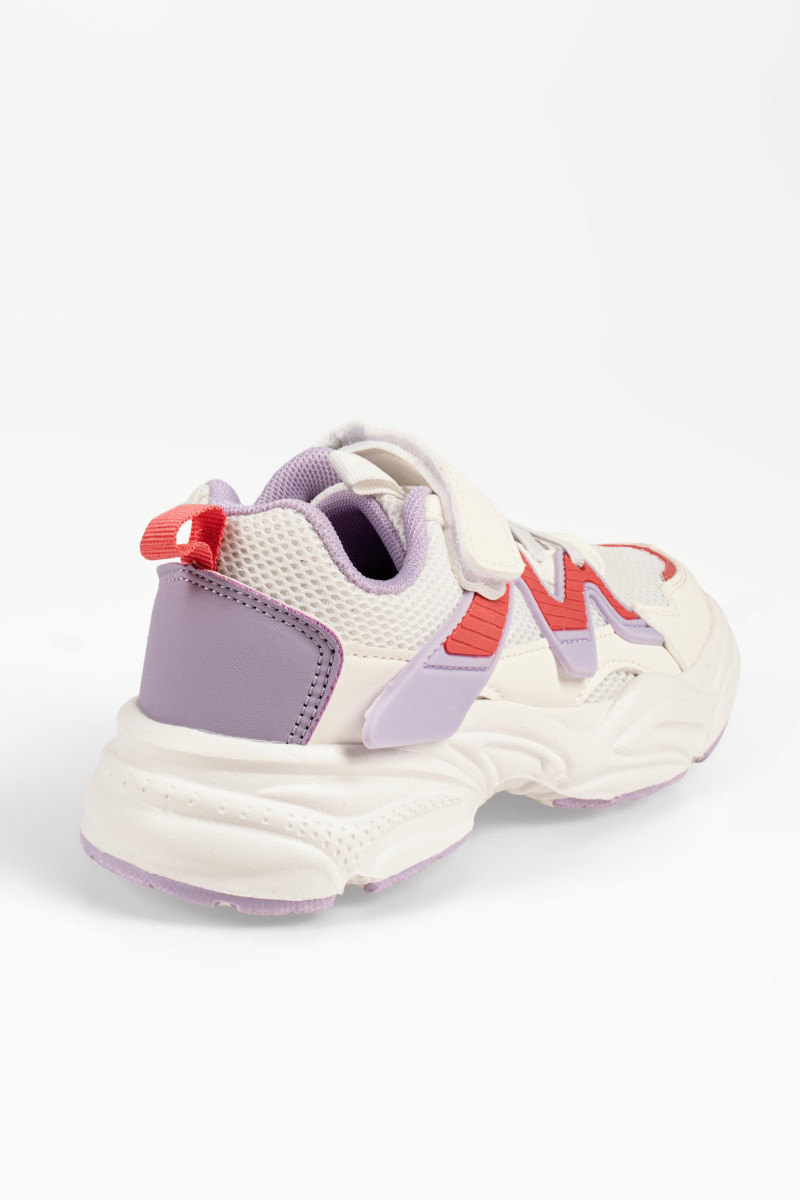 Παιδικά sneakers λευκά αθλητικά chunky με μωβ λεπτομέρειες