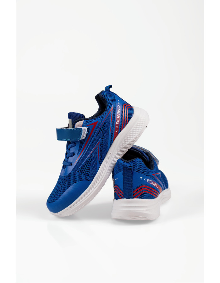 Παιδικά αθλητικά sneakers μπλε με αυτοκόλλητο λουράκι και μαλακό πάτο