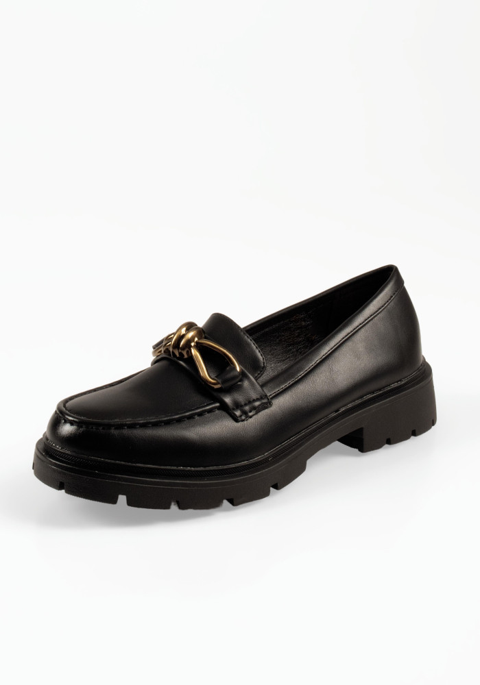 Chunky μαύρα γυναικεία loafers με διακοσμητικό μεταλλικό φιόγκο
