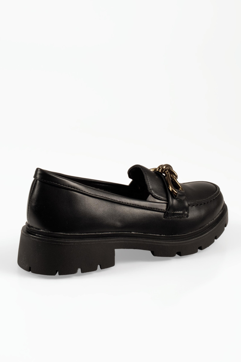 Chunky μαύρα γυναικεία loafers με διακοσμητικό μεταλλικό φιόγκο