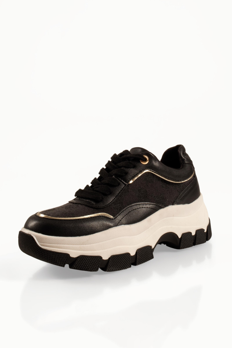 Chunky γυναικεία μαύρα sneakers με δίχρωμη σόλα