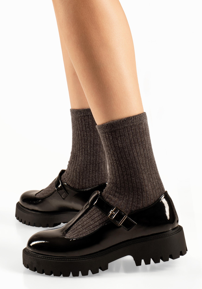 Zak λουστρίνι T-Bar μαύρα γυναικεία loafers με chunky σόλα