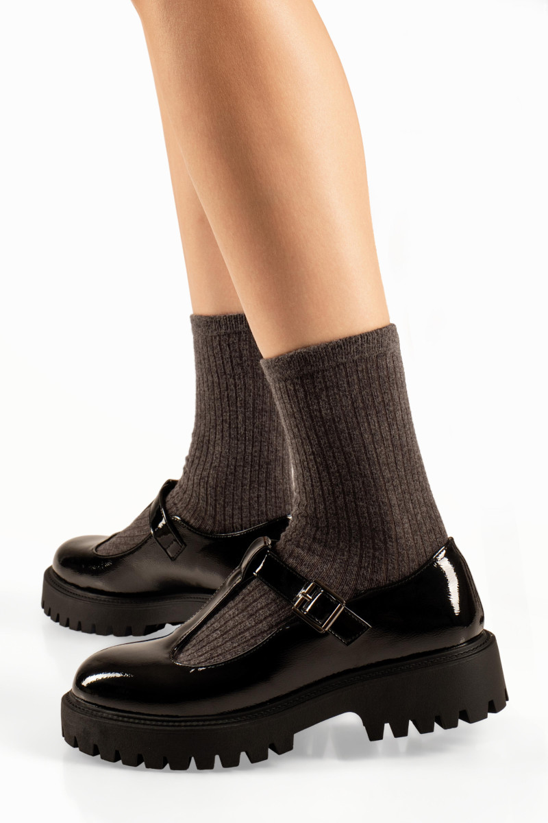 Zak λουστρίνι T-Bar μαύρα γυναικεία loafers με chunky σόλα