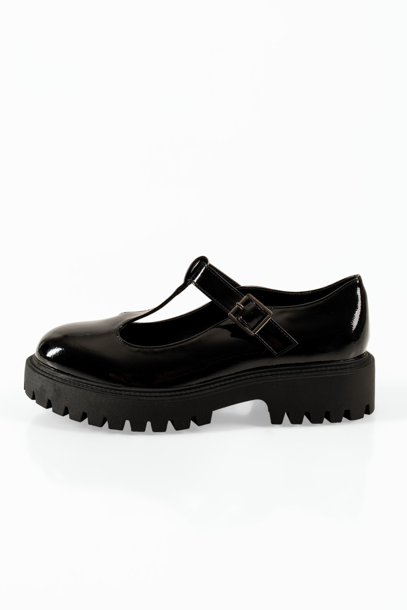Zak λουστρίνι T-Bar μαύρα γυναικεία loafers με chunky σόλα