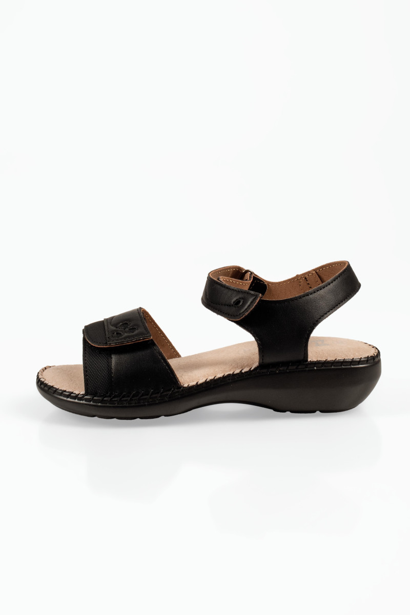 Γυναικεία σανδάλια μαύρα ανατομικά με αυτοκόλλητα λουράκια