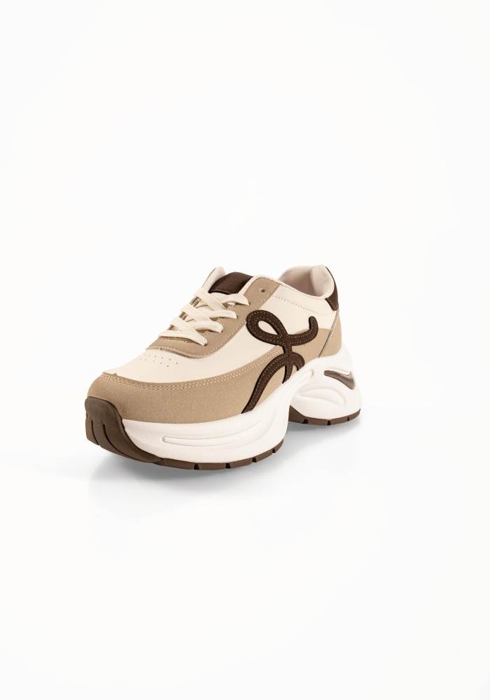 Μπεζ γυναικεία sneakers με καφέ πλαϊνό σχέδιο