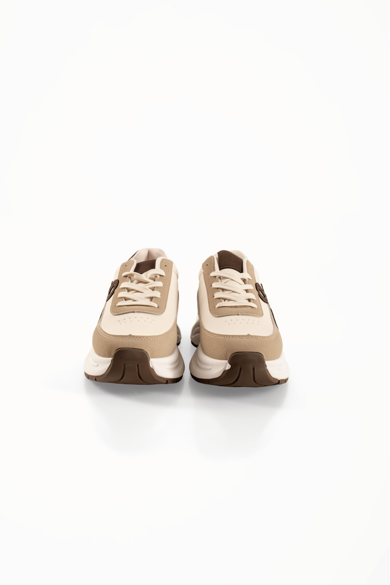 Μπεζ γυναικεία sneakers με καφέ πλαϊνό σχέδιο