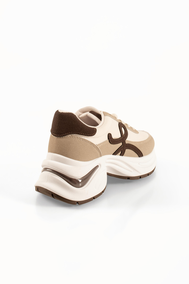 Μπεζ γυναικεία sneakers με καφέ πλαϊνό σχέδιο