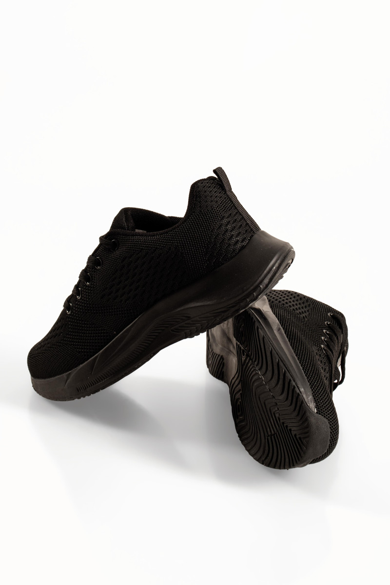 Μαύρα unisex running αθλητικά με πλεκτή υφή και κορδόνια