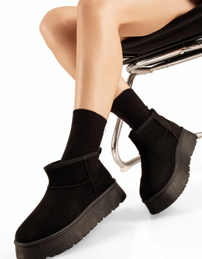 Zak μαύρα γυναικεία ankle boots με εσωτερική γούνα