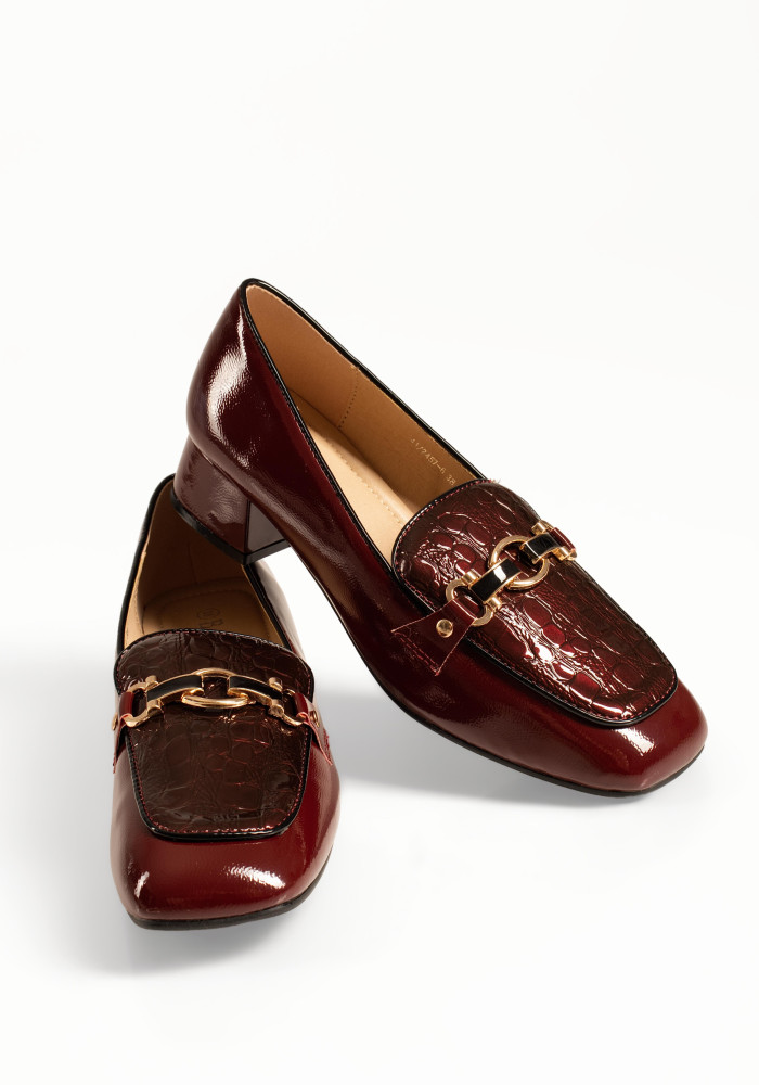 B-Soft μπορντώ γυναικεία λουστρίνι loafers με κροκό σχέδιο και αγκράφα