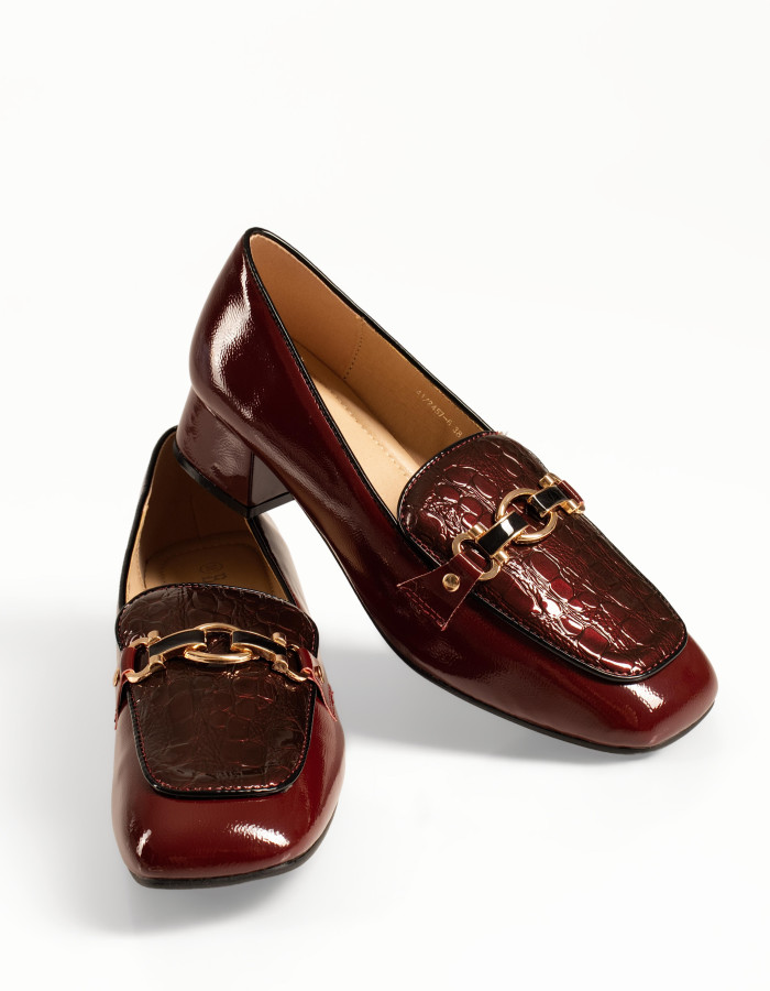B-Soft μπορντώ γυναικεία λουστρίνι loafers με κροκό σχέδιο και αγκράφα